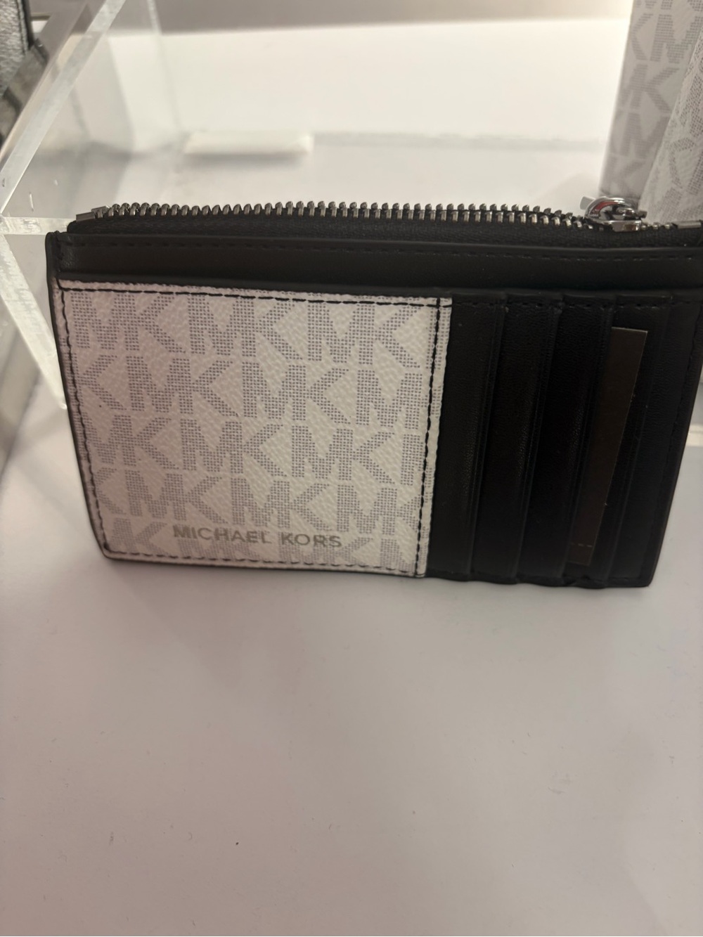 Michael Kors Cooper card holder ID Wallet white MK Ombre Logo new
